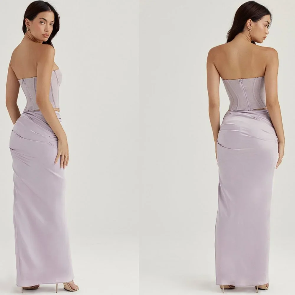 HOUSE OF CB 'Jia' Grey Satin Gathered Maxi Skirt NWOT - Picture 4 of 9